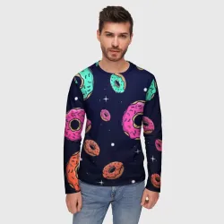 Мужской лонгслив 3D Black Milk Космические Пончики - фото 2