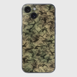 Чехол для iPhone 15 силиконовый с защитой камеры Охотничий камуфляж с утками