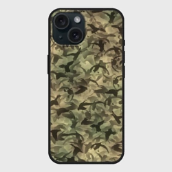 Чехол силиконовый для Apple iPhone 15 матовый Охотничий камуфляж с утками