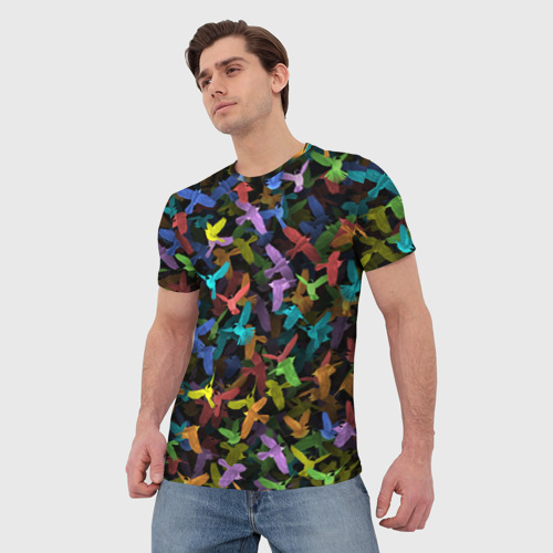 Мужская футболка 3D Разноцветные птички, цвет 3D печать - фото 3