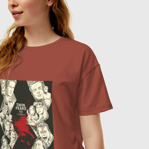 Женская футболка хлопок Oversize Твин Пикс 6, цвет кирпичный - фото 3