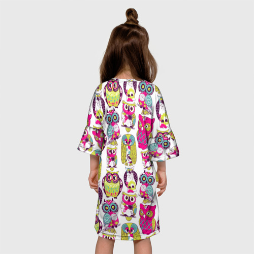 Детское платье 3D с принтом Совы, вид сзади #2