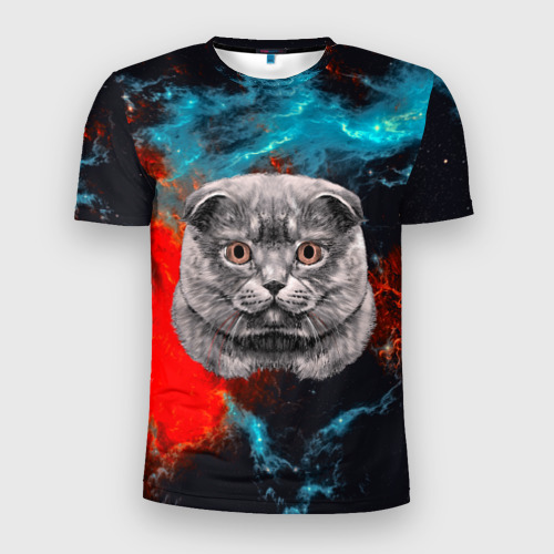 Мужская футболка 3D Slim Космический кот, цвет 3D печать