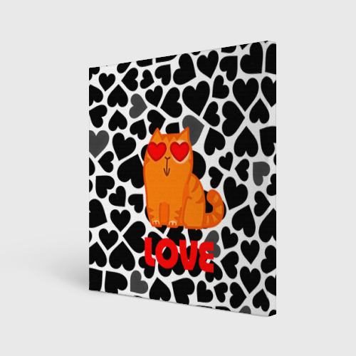 Холст квадратный Влюбленный рыжий котик с сердечками, цвет 3D печать
