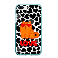 Чехол для iPhone 7Plus/8 Plus матовый Влюбленный рыжий котик с сердечками