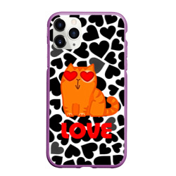 Чехол для iPhone 11 Pro Max матовый Влюбленный рыжий котик с сердечками