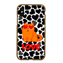 Чехол для iPhone XS Max матовый Влюбленный рыжий котик с сердечками