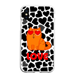 Чехол для iPhone XS Max матовый Влюбленный рыжий котик с сердечками