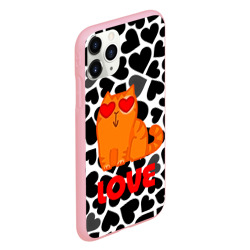 Чехол для iPhone 11 Pro матовый Влюбленный рыжий котик с сердечками - фото 2