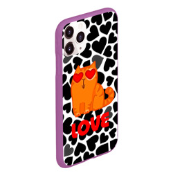 Чехол для iPhone 11 Pro Max матовый Влюбленный рыжий котик с сердечками - фото 2
