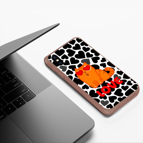 Чехол для iPhone XS Max матовый Влюбленный рыжий котик с сердечками, цвет коричневый - фото 5