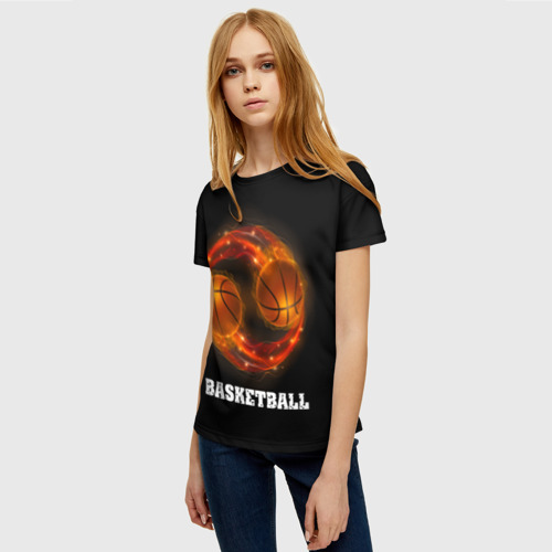 Женская футболка 3D Basketball fire, цвет 3D печать - фото 3