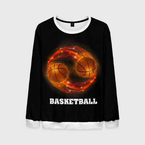 Мужской свитшот 3D Basketball fire, цвет белый