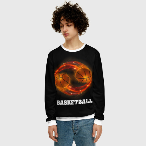 Мужской свитшот 3D Basketball fire, цвет белый - фото 3