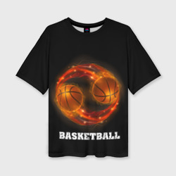 Женская футболка oversize 3D Basketball fire