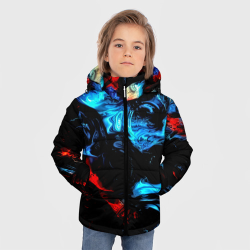 Зимняя куртка для мальчиков 3D с принтом Жидкие краски, фото на моделе #1