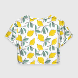 Топик (короткая футболка или блузка, не доходящая до середины живота) с принтом Лимончики для женщины, вид сзади №1. Цвет основы: белый