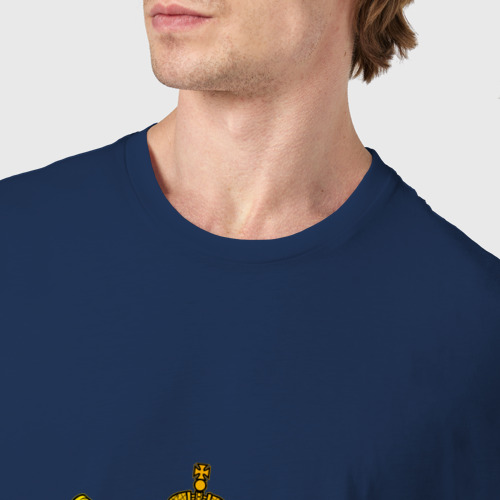 Мужская футболка хлопок Миша в золотом гербе РФ, цвет темно-синий - фото 6