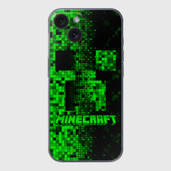 Чехол для iPhone 15 силиконовый с защитой камеры Крипер стилизованный Майнкрафт