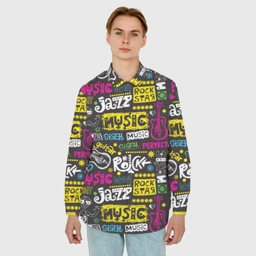 Мужская рубашка oversize 3D с принтом Музыка, фото на моделе #1