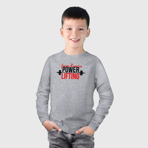Детский лонгслив хлопок с принтом Powerlifting спорт сильных, фото на моделе #1