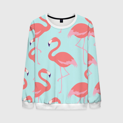 Мужской свитшот 3D Flamingos pattern, цвет белый