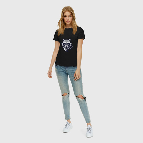 Женская футболка хлопок Крутой Енот, цвет черный - фото 5