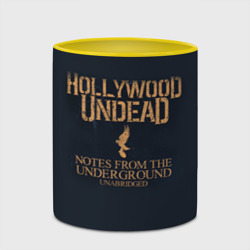 Кружка с принтом Hollywood Undead для любого человека, вид спереди №4. Цвет основы: белый + желтый