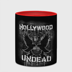 Кружка с принтом Hollywood Undead 10 для любого человека, вид спереди №4. Цвет основы: белый + красный