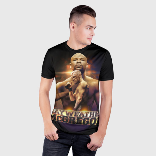 Мужская футболка 3D Slim с принтом Mayweather vs McGregor, фото на моделе #1