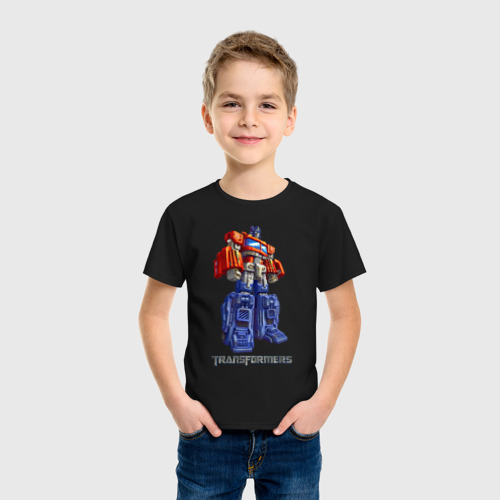 Детская футболка хлопок с принтом Оптимус Прайм, фото на моделе #1