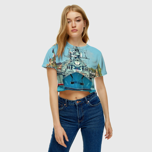 Женская футболка Crop-top 3D Сторожевой корабль - фото 3