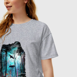 Женская футболка хлопок Oversize Подводный мир лес с акулами - фото 2