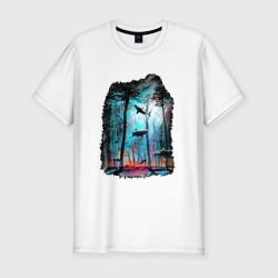 Мужская футболка хлопок Slim Подводный мир лес с акулами