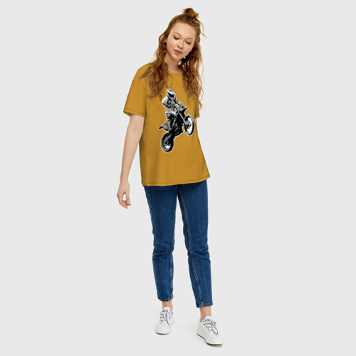 Женская футболка хлопок Oversize Мотокросс, цвет горчичный - фото 5