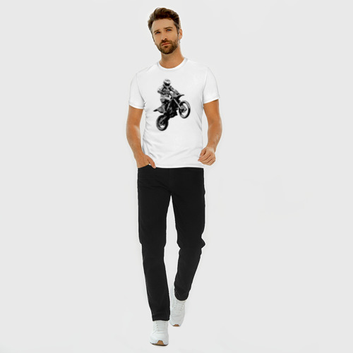 Мужская футболка хлопок Slim Мотокросс, цвет белый - фото 5