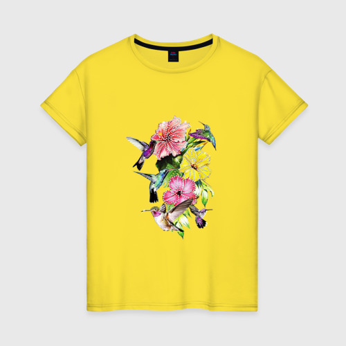 Женская футболка хлопок Калибри и цветы, цвет желтый