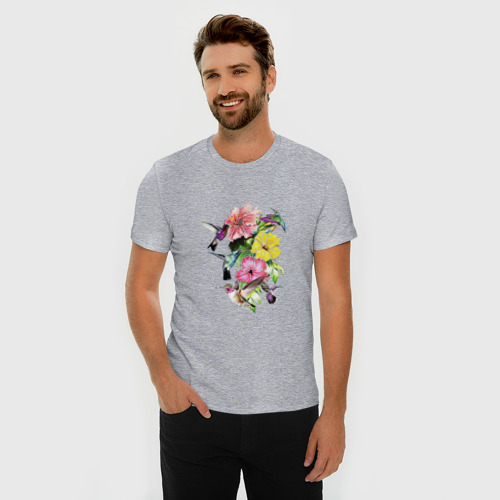 Мужская футболка хлопок Slim Калибри и цветы, цвет меланж - фото 3