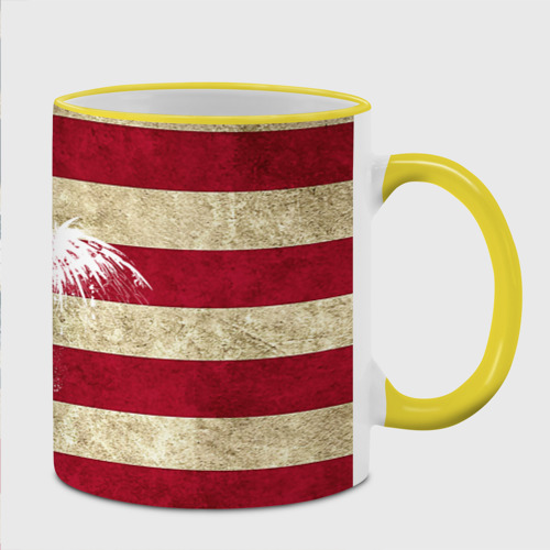 Кружка с полной запечаткой Флаг США с белым орлом, цвет Кант желтый
