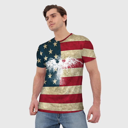 Мужская футболка 3D Флаг США с белым орлом, цвет 3D печать - фото 3