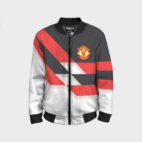 Детский бомбер 3D Manchester United - Stripe, цвет черный