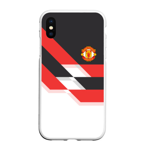 Чехол для iPhone XS Max матовый Manchester United - Stripe, цвет белый