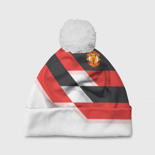 Шапка 3D c помпоном Manchester United - Stripe, цвет 3D печать