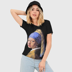 Женская футболка 3D Slim Девушка с Жемчужной Сережкой - фото 2