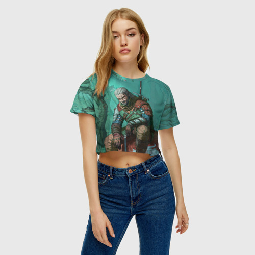 Женская футболка Crop-top 3D Forest, цвет 3D печать - фото 3