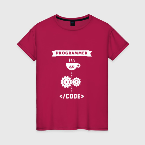 Женская футболка хлопок Принцип работы программиста, цвет маджента
