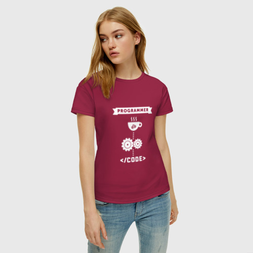 Женская футболка хлопок Принцип работы программиста, цвет маджента - фото 3