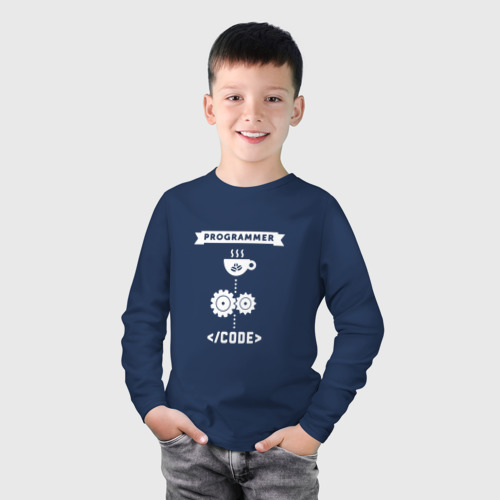 Детский лонгслив хлопок Принцип работы программиста, цвет темно-синий - фото 3