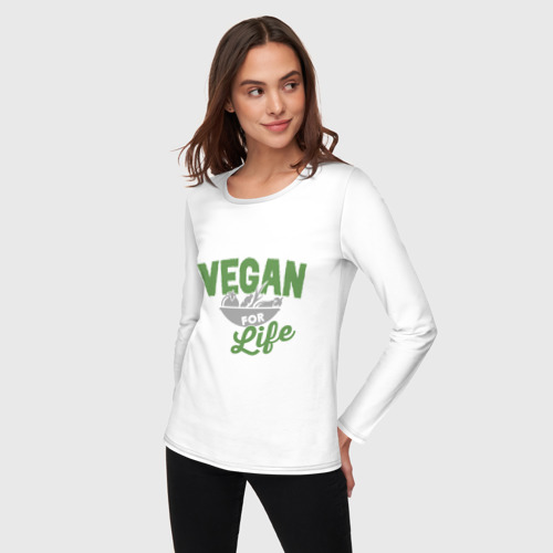 Женский лонгслив хлопок Vegan for Life, цвет белый - фото 3