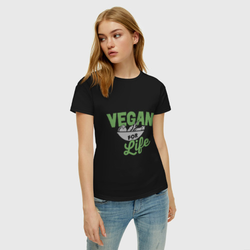 Женская футболка хлопок Vegan for Life, цвет черный - фото 3